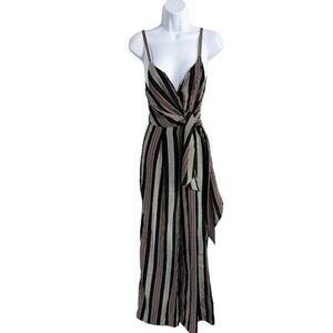 Blue Blush Black Striped Print Sleeveless Tie Waist Wide Leg Jumpsuit Size S